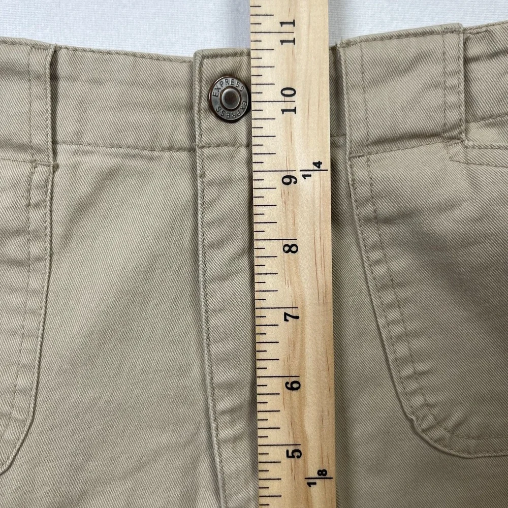 Express Pants Women 11/12 Beige Cotton Stretch Pockets High-Rise Wide Leg Preppy